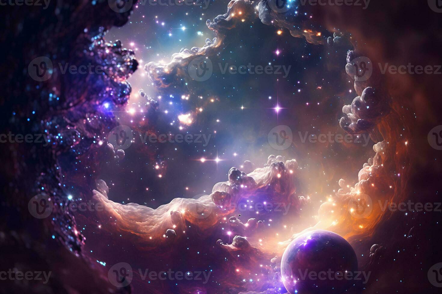 Nebula and galaxies in space. Neural network generated art photo