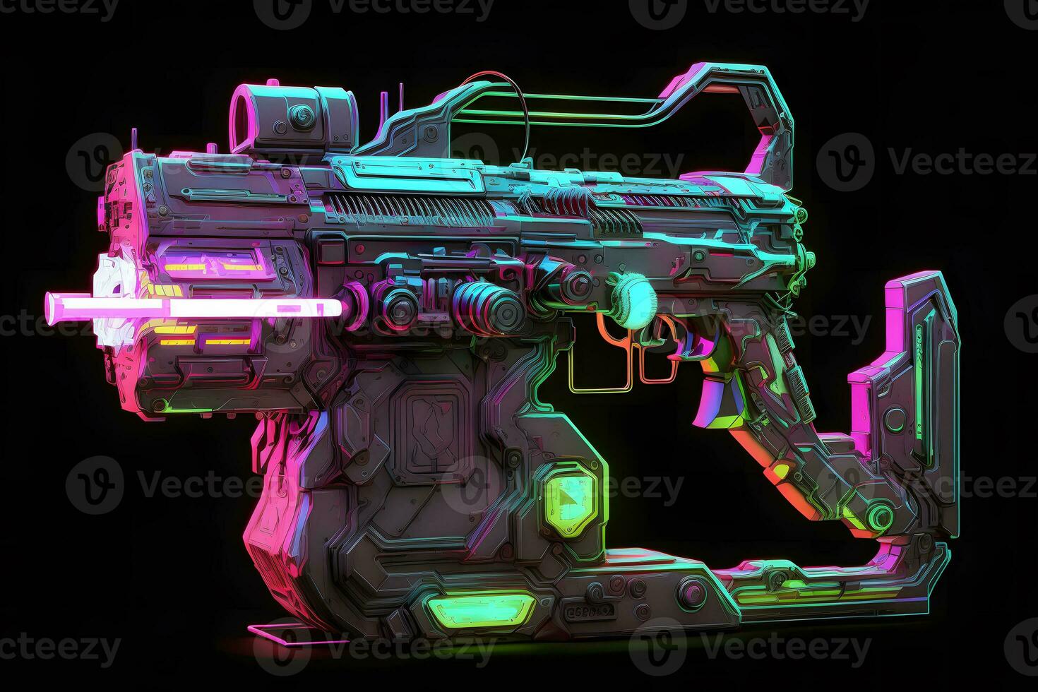 Futuristic cyber weapon, space neon gun. Neural network AI generated art photo