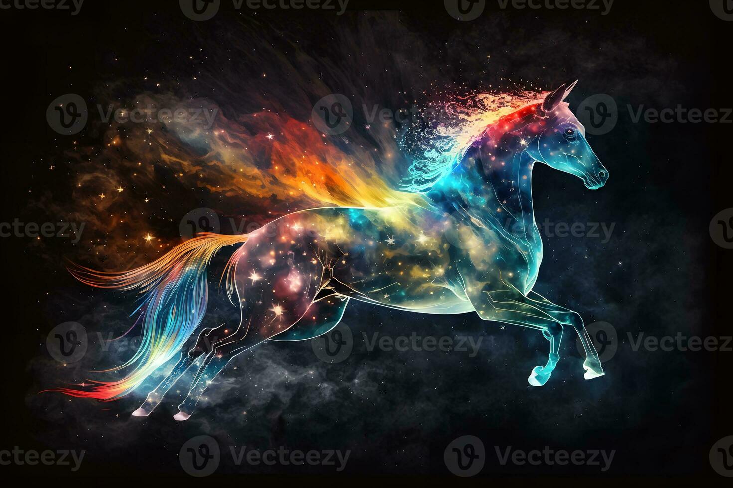 Fairy space winged horse pegasus. Neural network AI generated photo