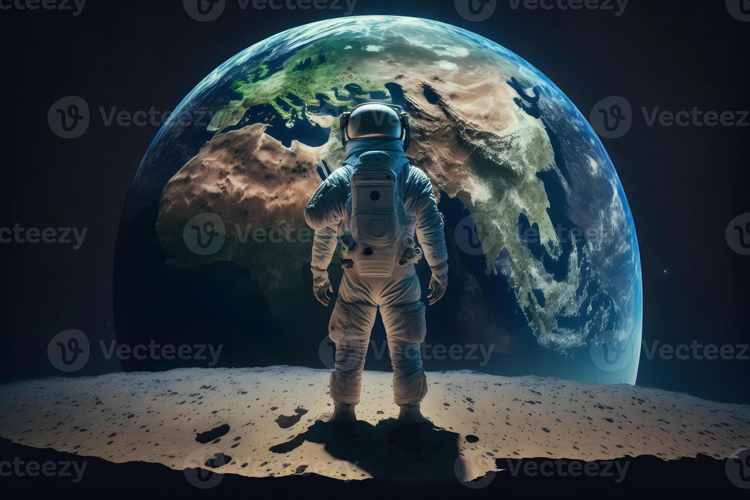 Brave astronaut at the spacewalk on the moon. Neural network AI generated photo