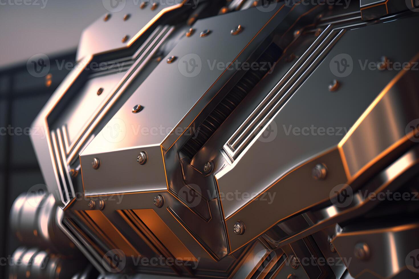 Hi-tech digital technology industry and engineering. Steel panels of the future. Neural network AI generated photo