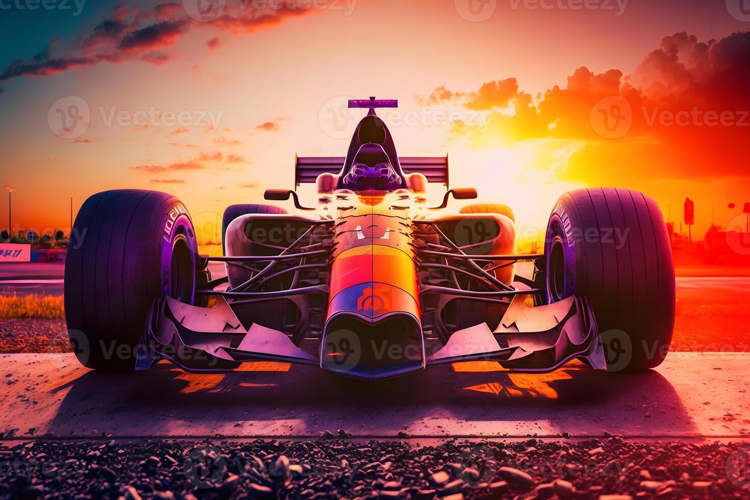 racing car driver. against the backdrop of sunset. Neural network AI generated photo