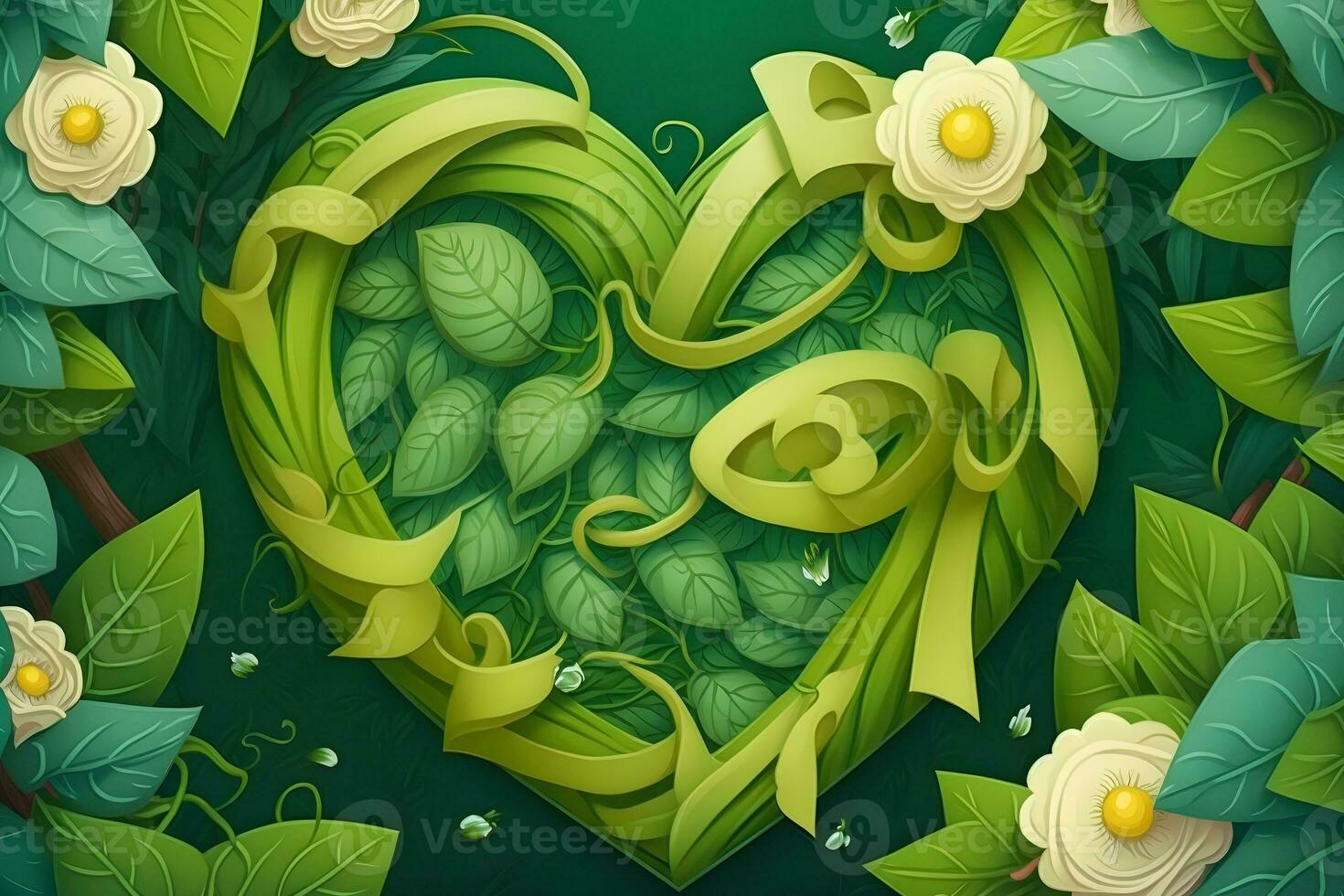 Heart made of flowers against mint green background. Creative spring idea. Flowers heart. Neural network AI generated photo