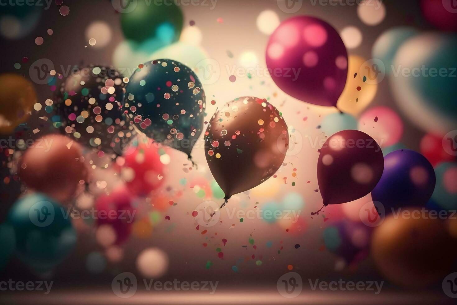 Background of holiday balloons and confetti. Neural network AI generated photo