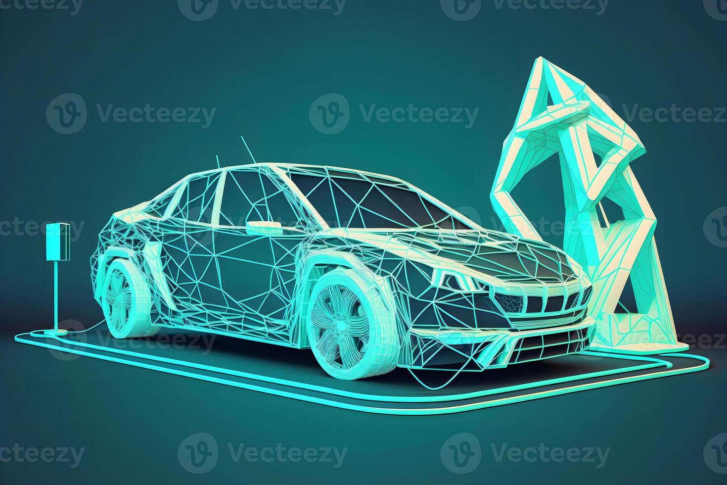 Electric car charging concept in green environment. Neural network AI generated photo