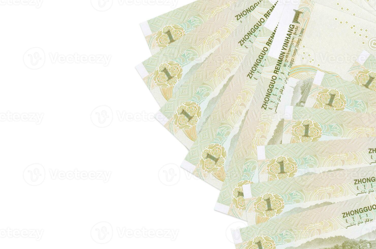 1 Chinese yuan bills lies isolated on white background with copy space. Rich life conceptual background photo