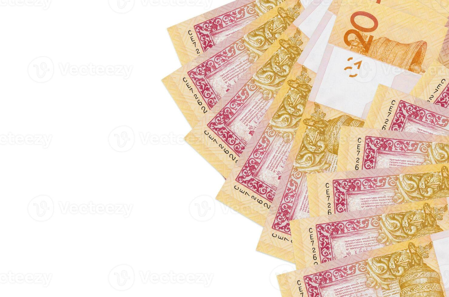 20 Belorussian rubles bills lies isolated on white background with copy space. Rich life conceptual background photo