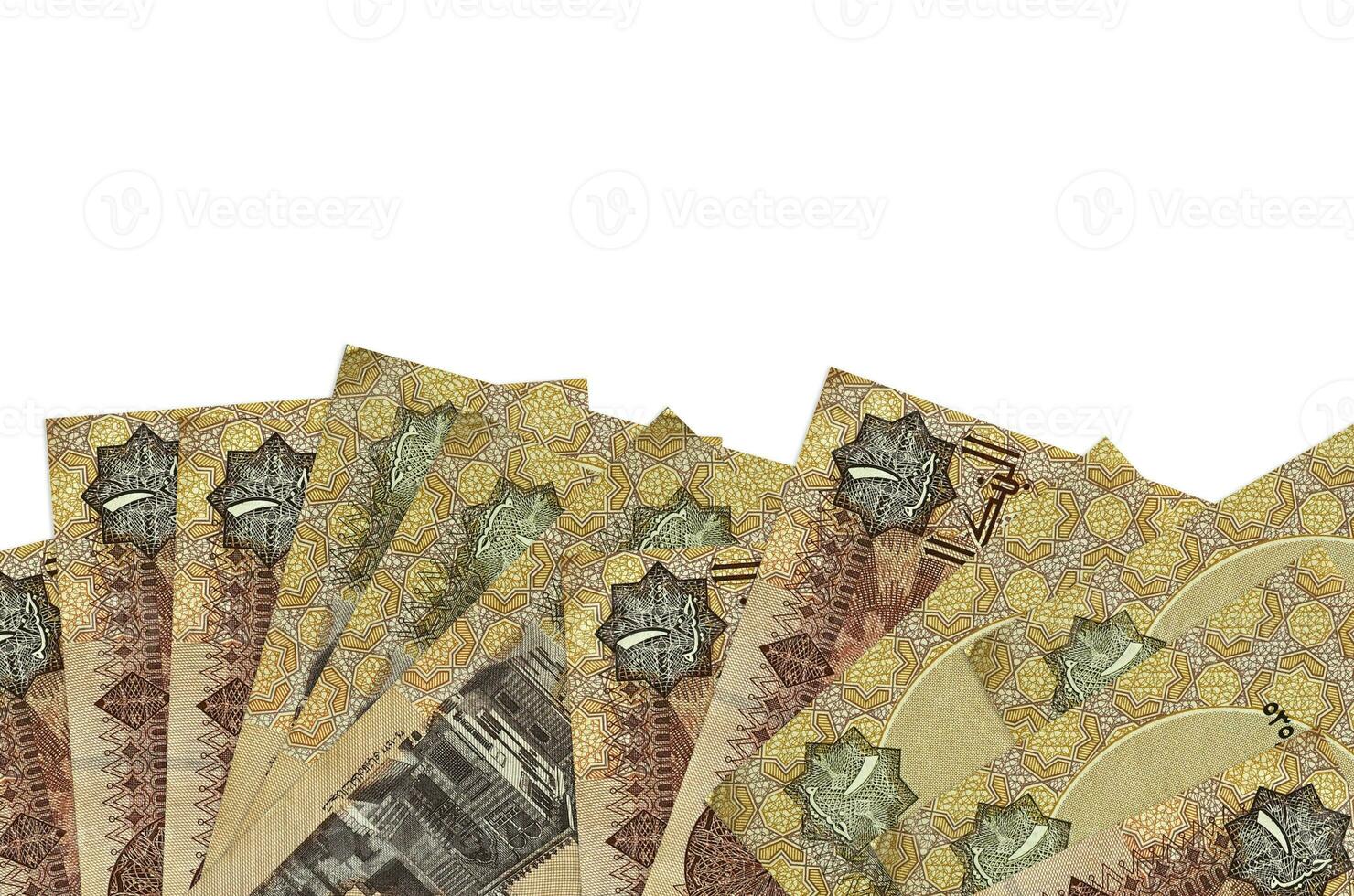 1 Egyptian pound bills lies on bottom side of screen isolated on white background with copy space. Background banner template photo