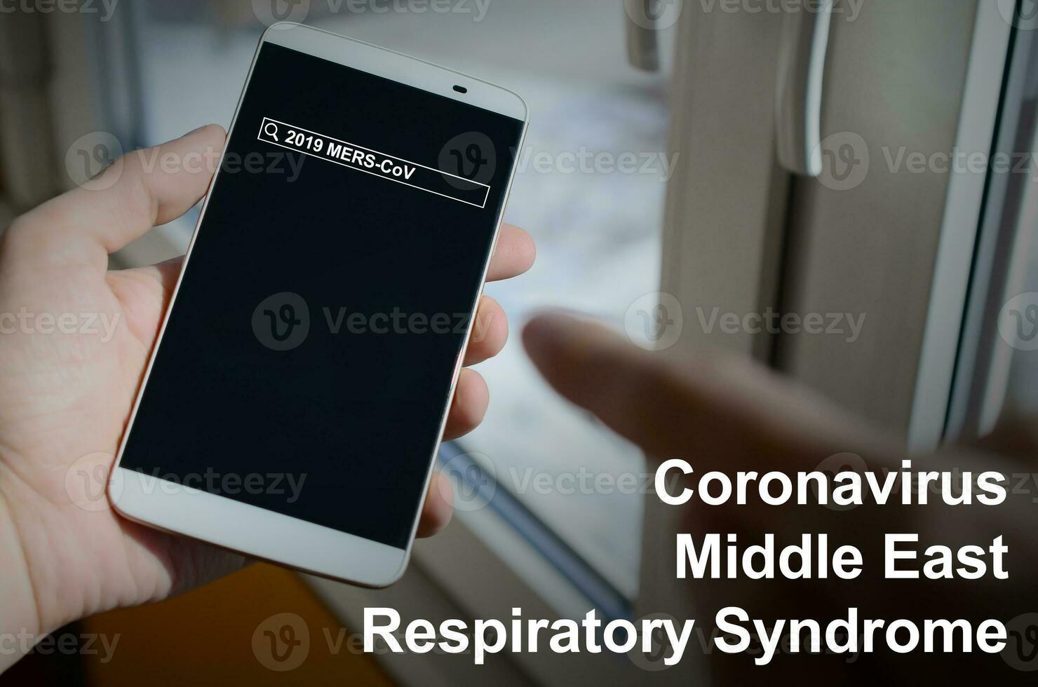 MERS-CoV Novel Corona virus concept with smartphone and search bar. Middle East Respiratory Syndrome. Chinese infection photo