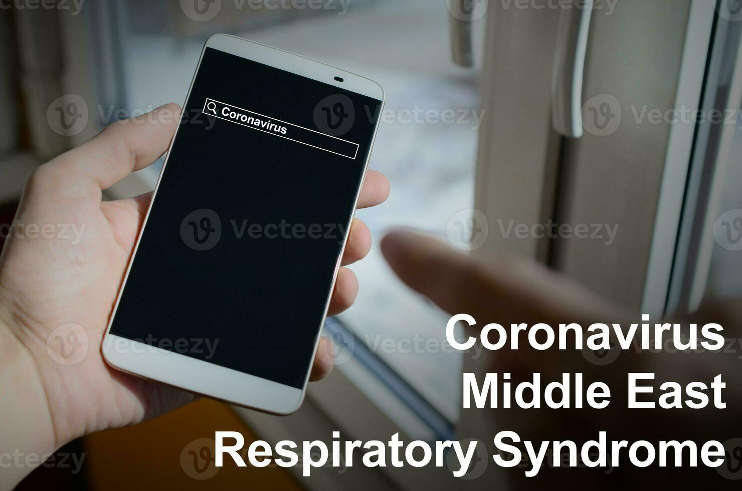 MERS-CoV Novel Corona virus concept with smartphone and search bar. Middle East Respiratory Syndrome. Chinese infection photo