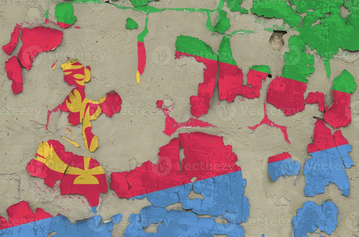Eritrea flag depicted in paint colors on old obsolete messy concrete wall closeup. Textured banner on rough background photo