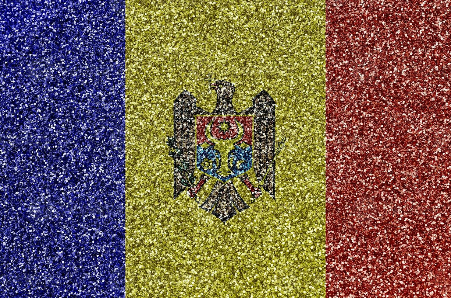 Moldova flag depicted on many small shiny sequins. Colorful festival background for party photo