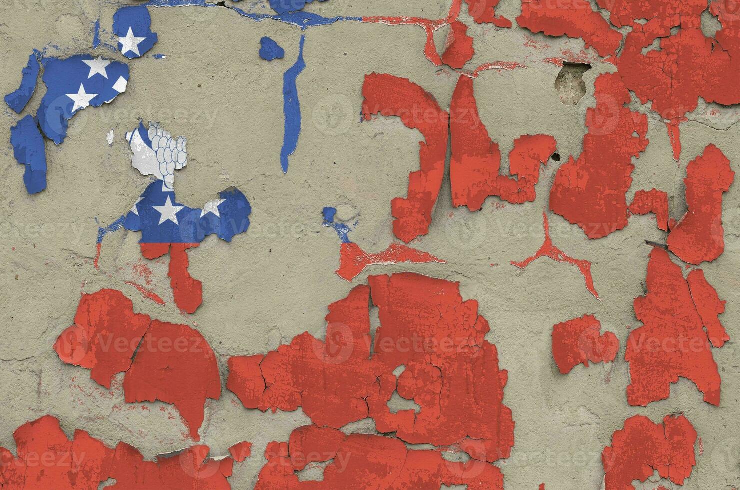 Myanmar flag depicted in paint colors on old obsolete messy concrete wall closeup. Textured banner on rough background photo