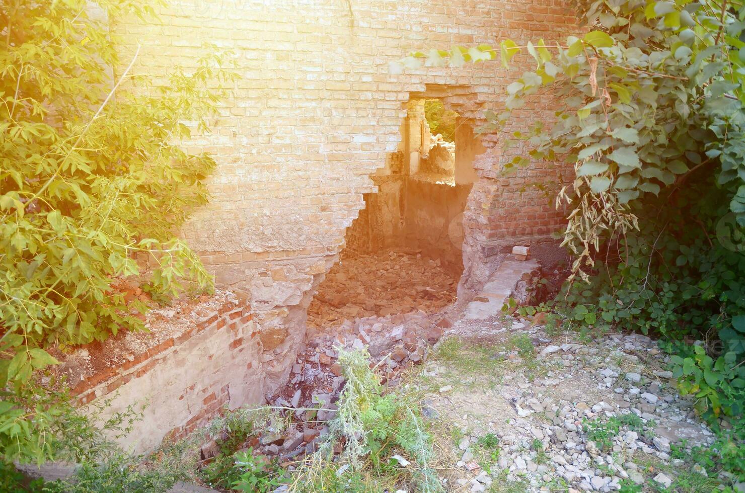 Collapsed industrial multistorey building in daytime photo