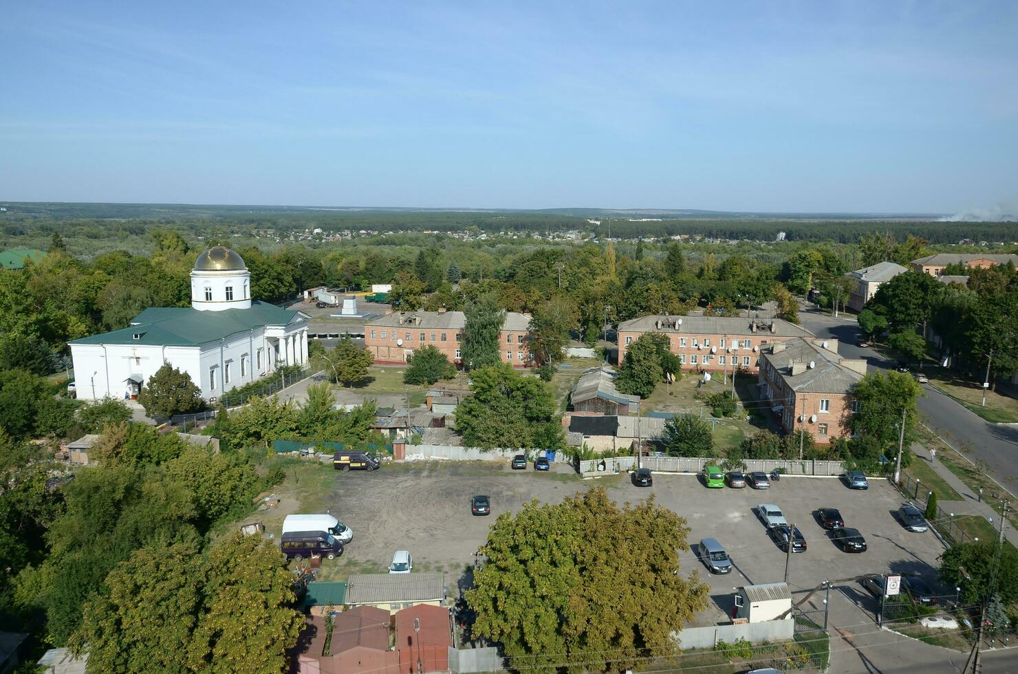 KHARKIV, UKRAINE - AUGUST 27, 2019 Aerial view of Chuhuiv city, a birthplace of Ilya Repin, a famous sculptor and painter of Peredvizhniki art school photo
