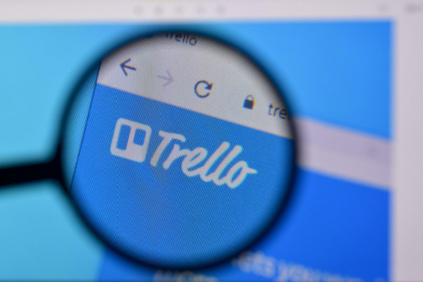 Homepage of trello website on the display of PC, url - trello.com. photo