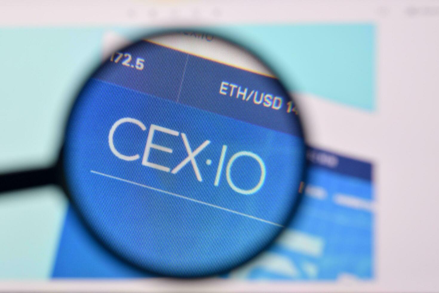 Homepage of cexio website on the display of PC, url - cex.io. photo