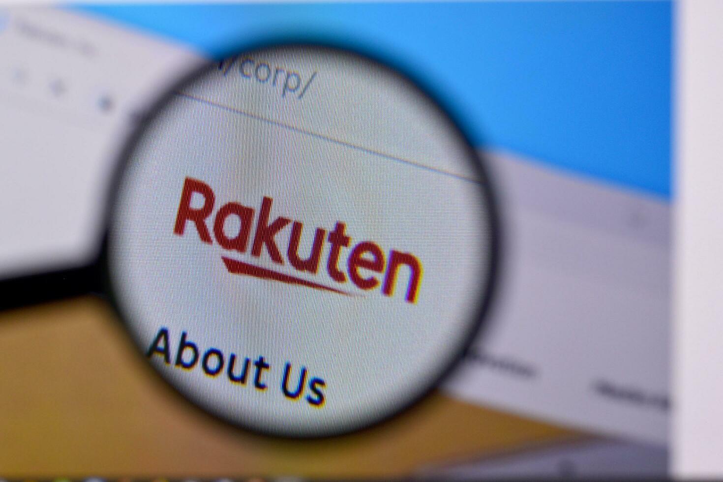Homepage of rakuten website on the display of PC, url - global.rakuten.com. photo