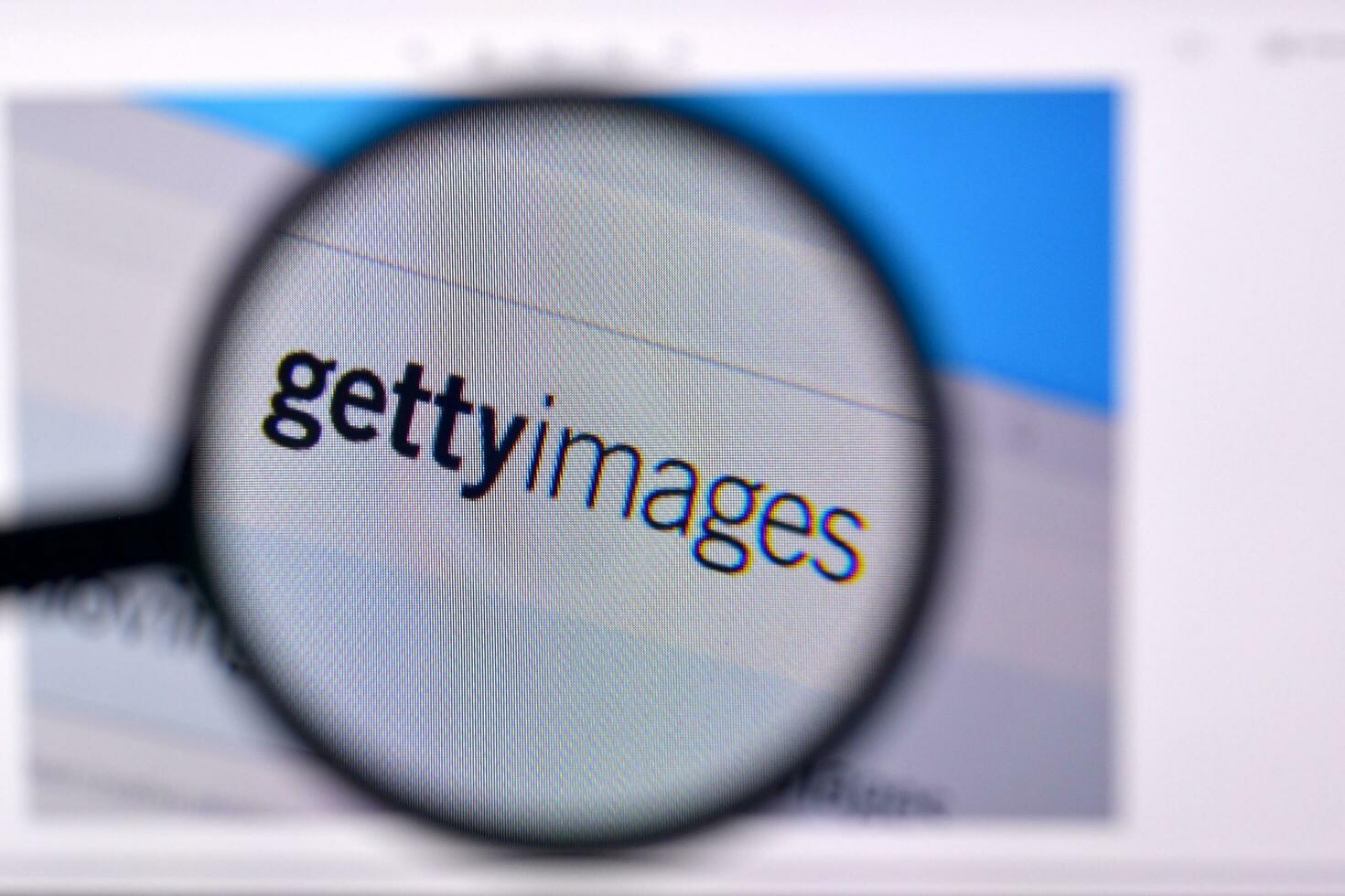 Homepage of gettyimages website on the display of PC, url - gettyimages.com. photo