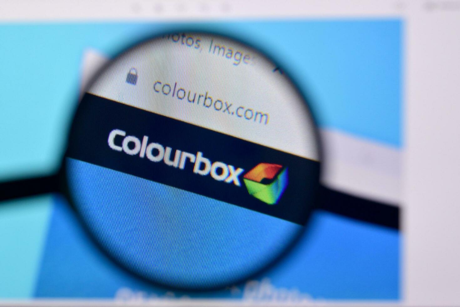 Homepage of colourbox website on the display of PC, url - colourbox.com. photo