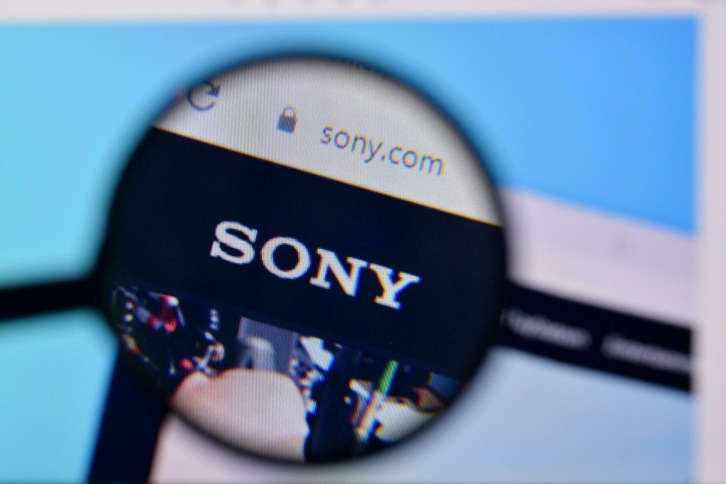 Homepage of sony website on the display of PC, url - sony.com. photo