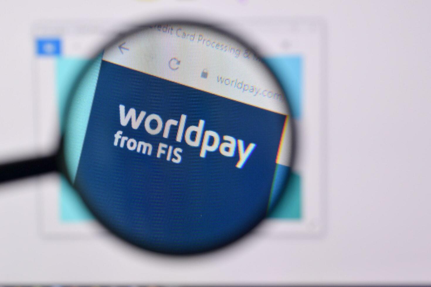 Homepage of worldpay website on the display of PC, url - worldpay.com. photo