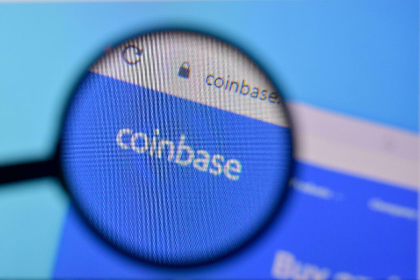 Homepage of coinbase website on the display of PC, url - coinbase.com. photo