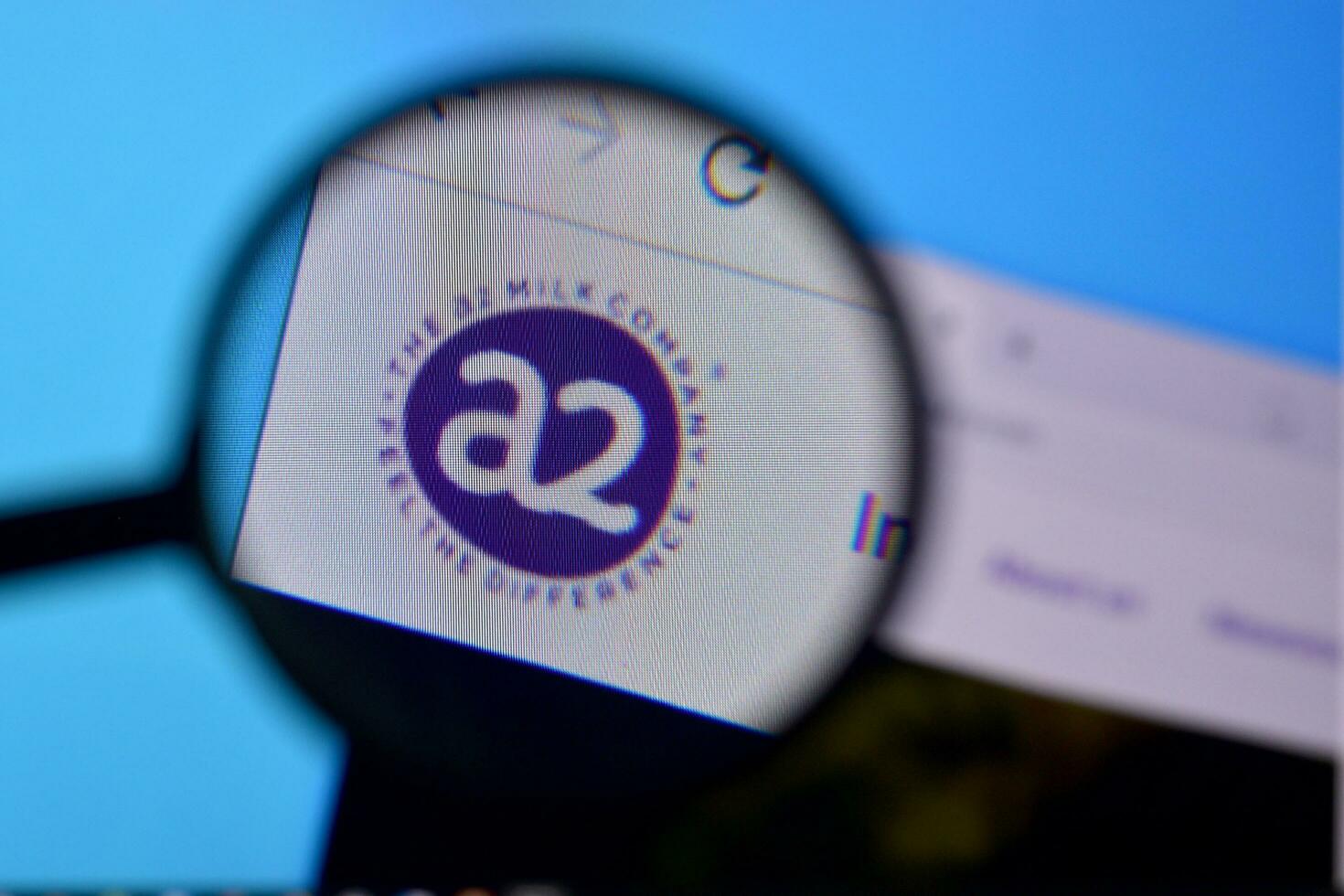Homepage of the a2 milk company website on the display of PC, url - thea2milkcompany.com. photo