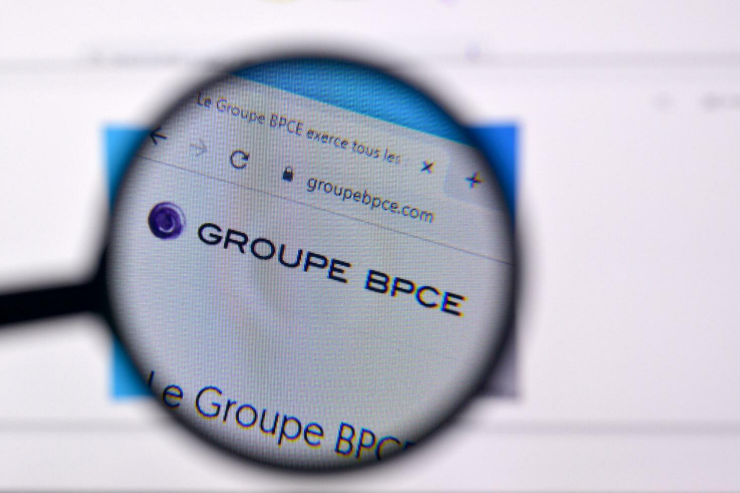Homepage of bpce website on the display of PC, url - bpce.fr. photo
