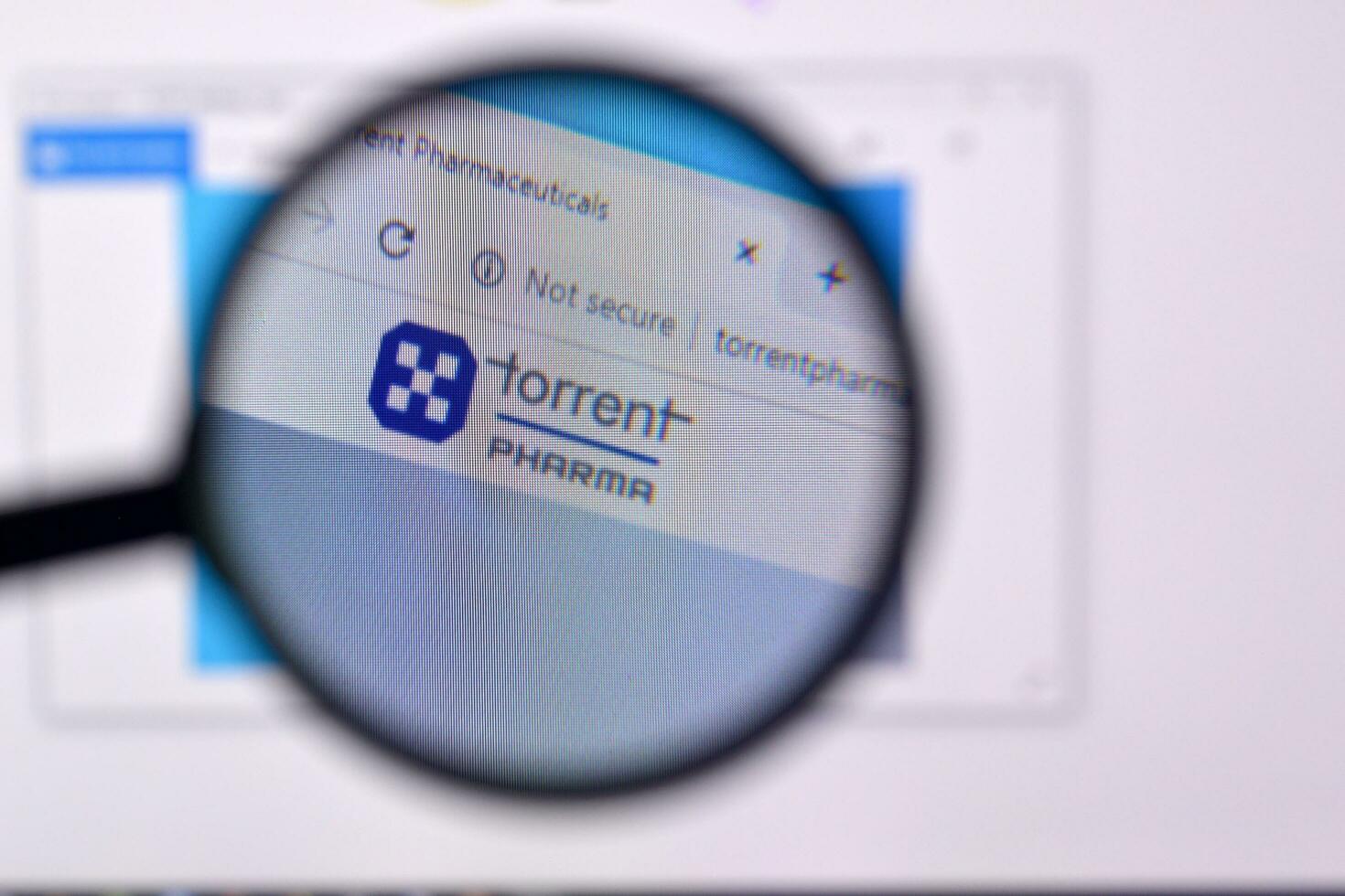 Homepage of torrentpharma website on the display of PC, url - torrentpharma.com. photo