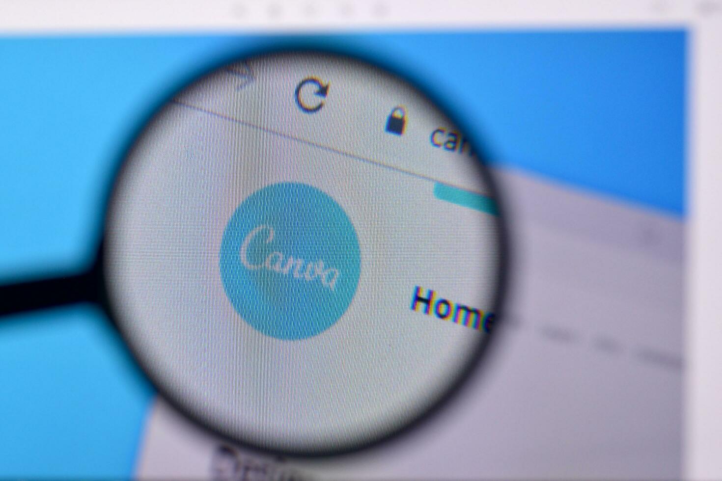 Homepage of canva website on the display of PC, url - canva.com. photo