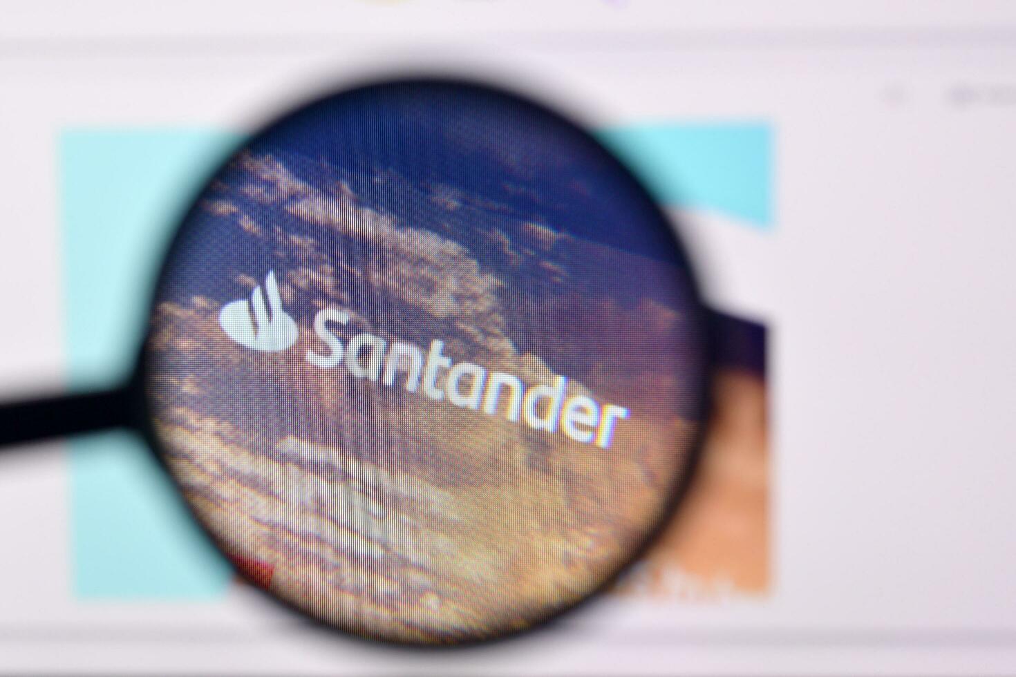 Homepage of santander website on the display of PC, url - santander.com. photo