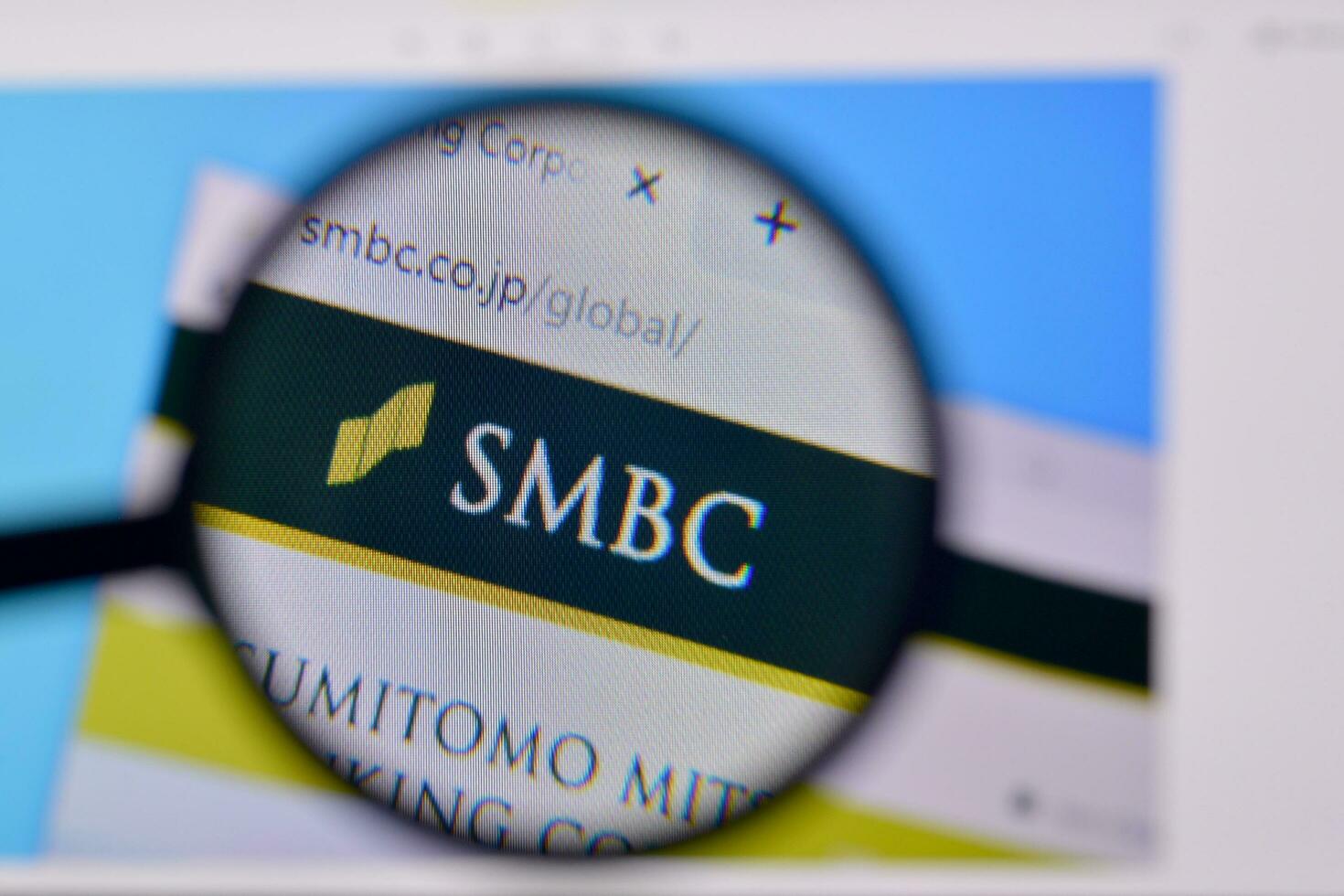 Homepage of smbc website on the display of PC, url - smbc.co.jp. photo