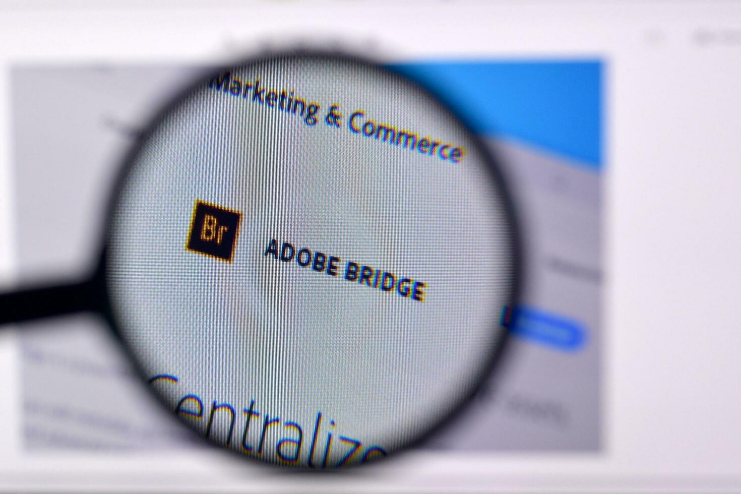 Web page of adobe bridge product on official website on the display of PC photo