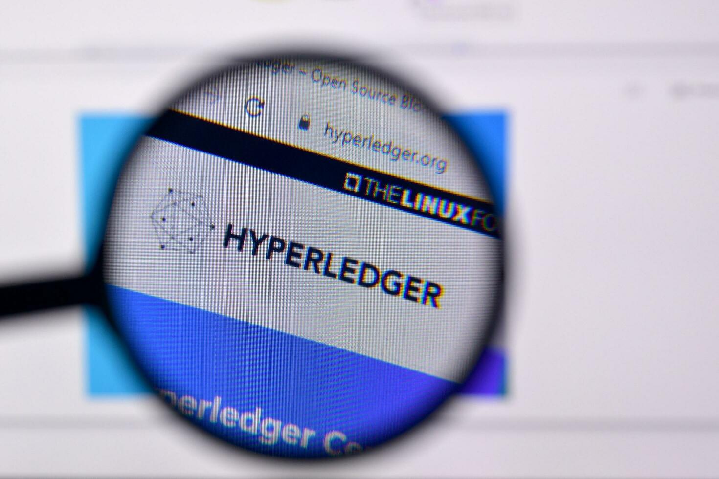 Homepage of hyper ledger website on the display of PC, url - hyperledger.org. photo