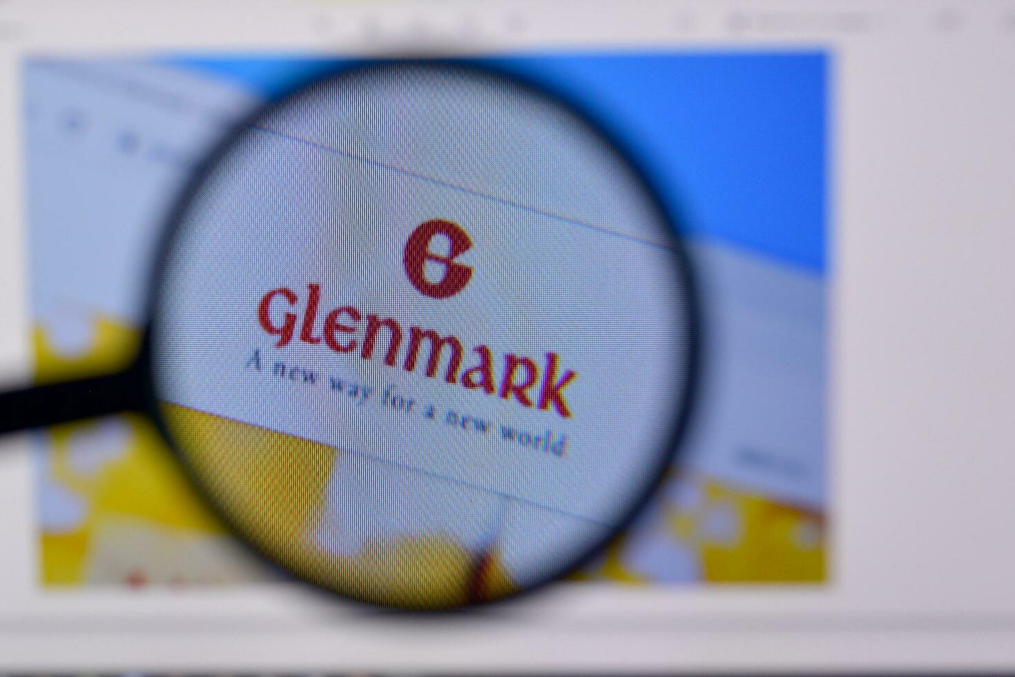 Homepage of glenmark pharma website on the display of PC, url - glenmarkpharma.com. photo
