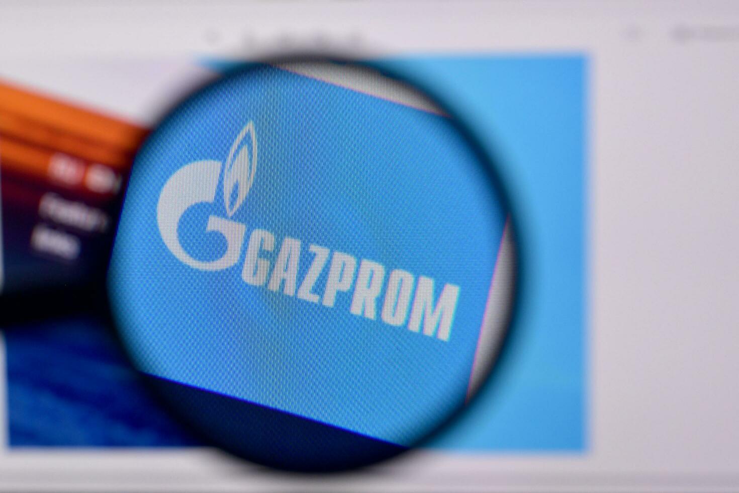 Homepage of gazprom website on the display of PC, url - gazprom.com. photo