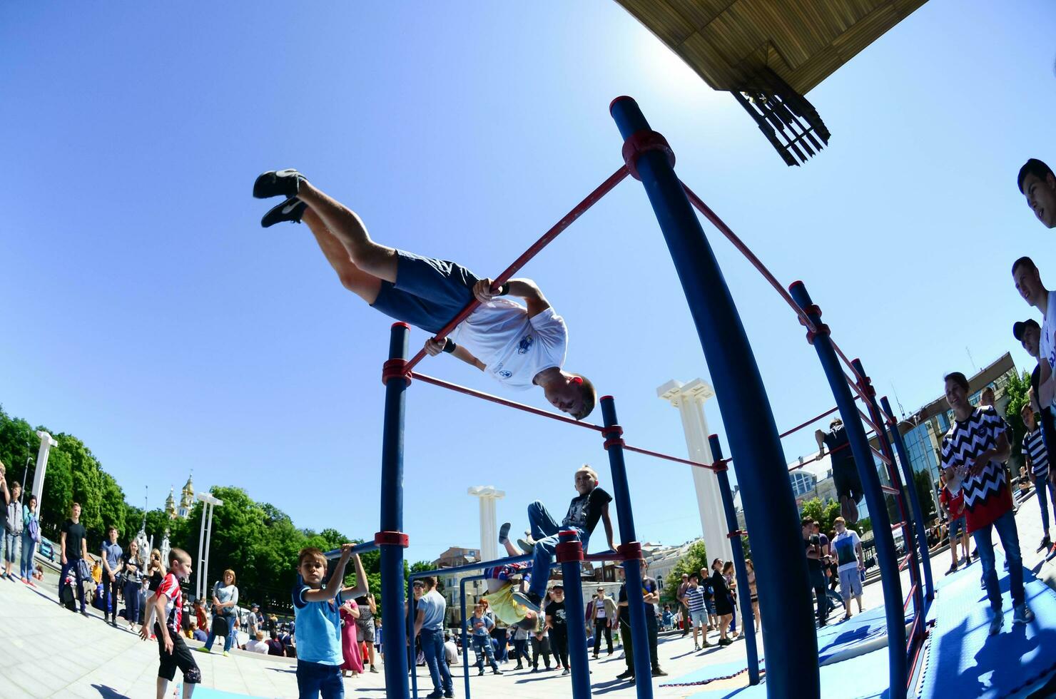 KHARKIV, UKRAINE - 27 MAY, 2018 Street workout show during the annual festival of street cultures photo