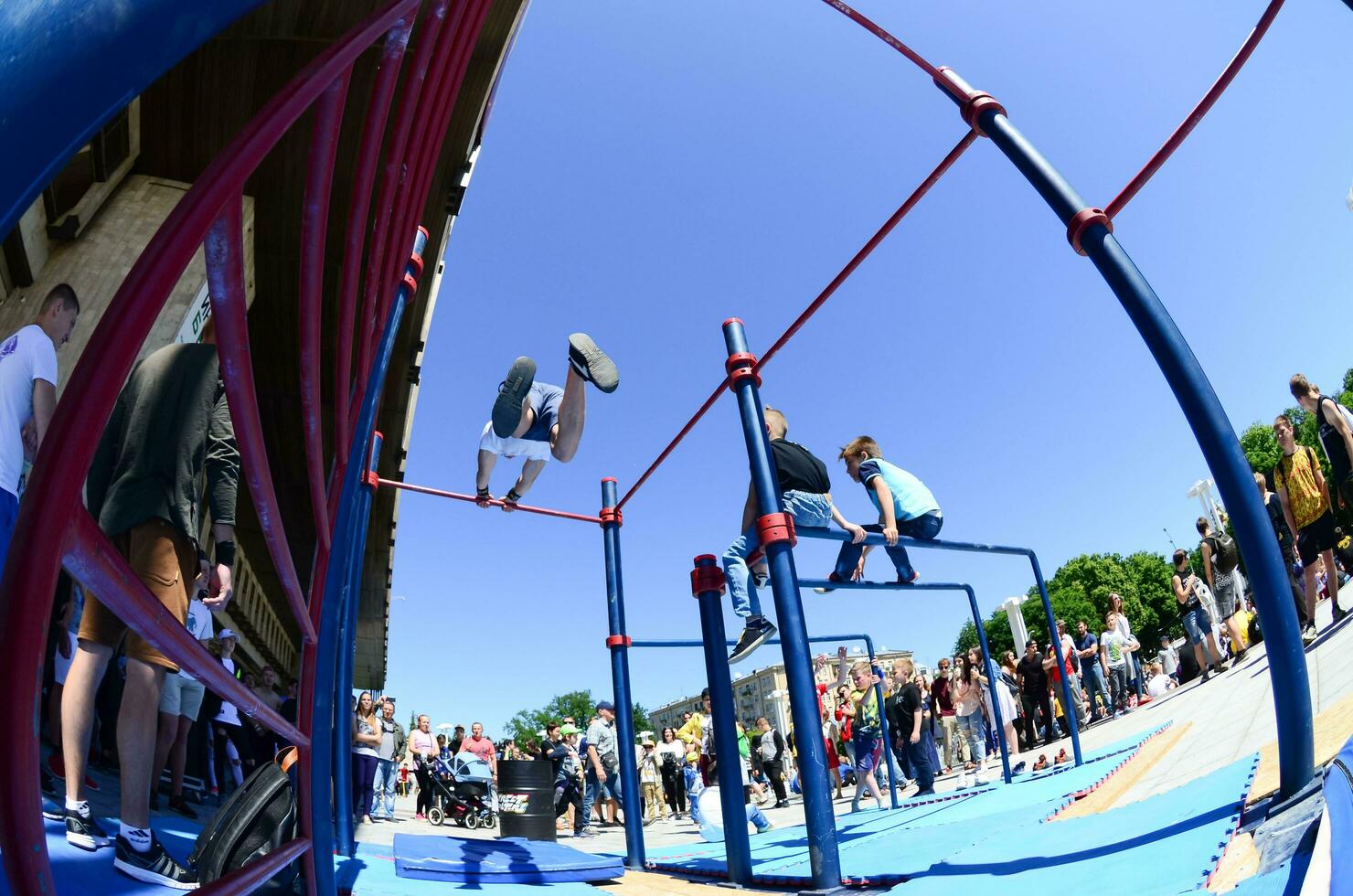 KHARKIV, UKRAINE - 27 MAY, 2018 Street workout show during the annual festival of street cultures photo