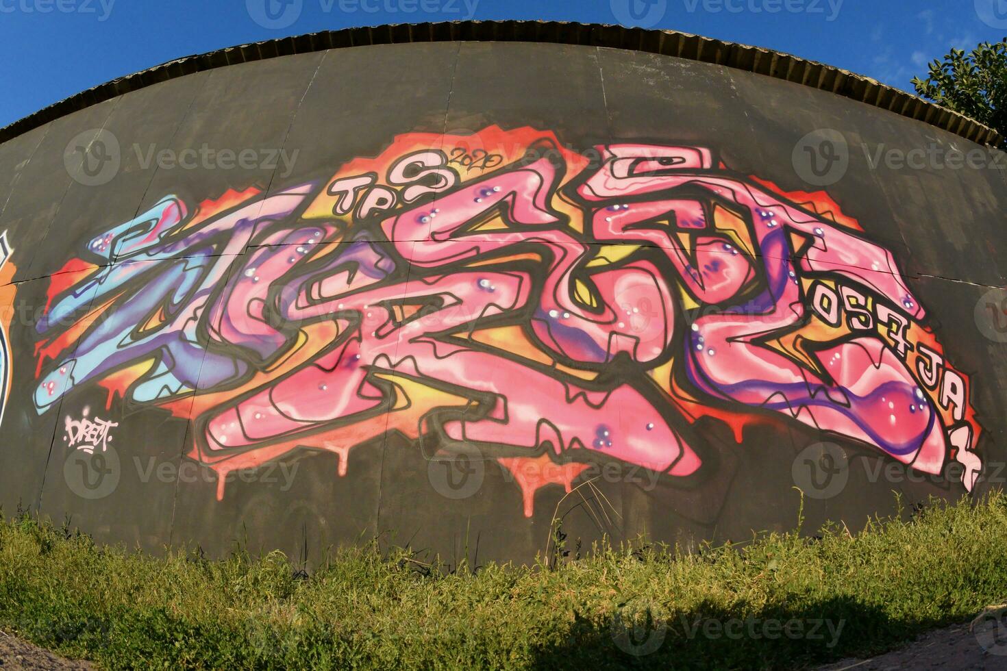 Colorful background of graffiti painting artwork with bright aerosol strips and beautiful colors photo