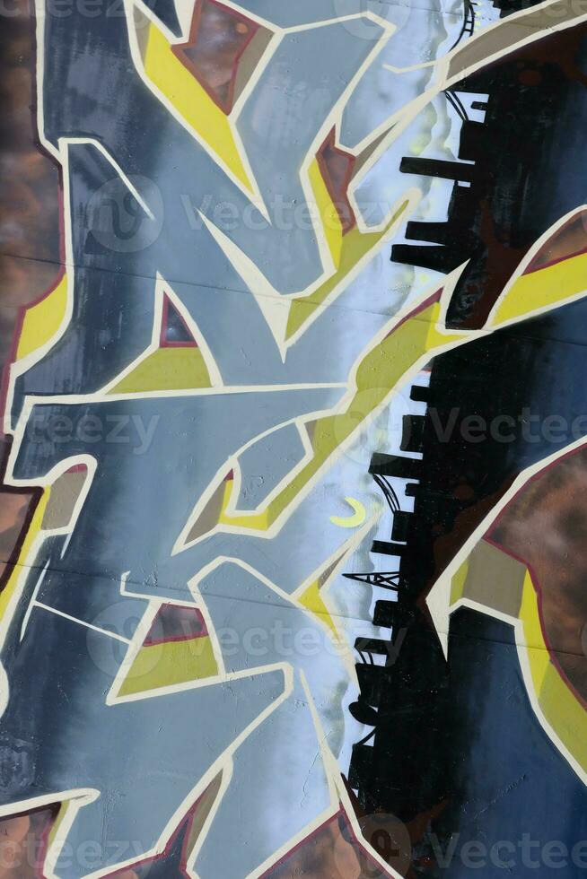 Colorful background of graffiti painting artwork with bright aerosol strips on metal wall photo