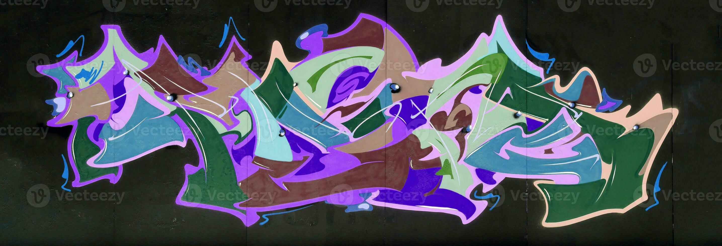 Colorful background of graffiti painting artwork with bright aerosol strips on metal wall photo