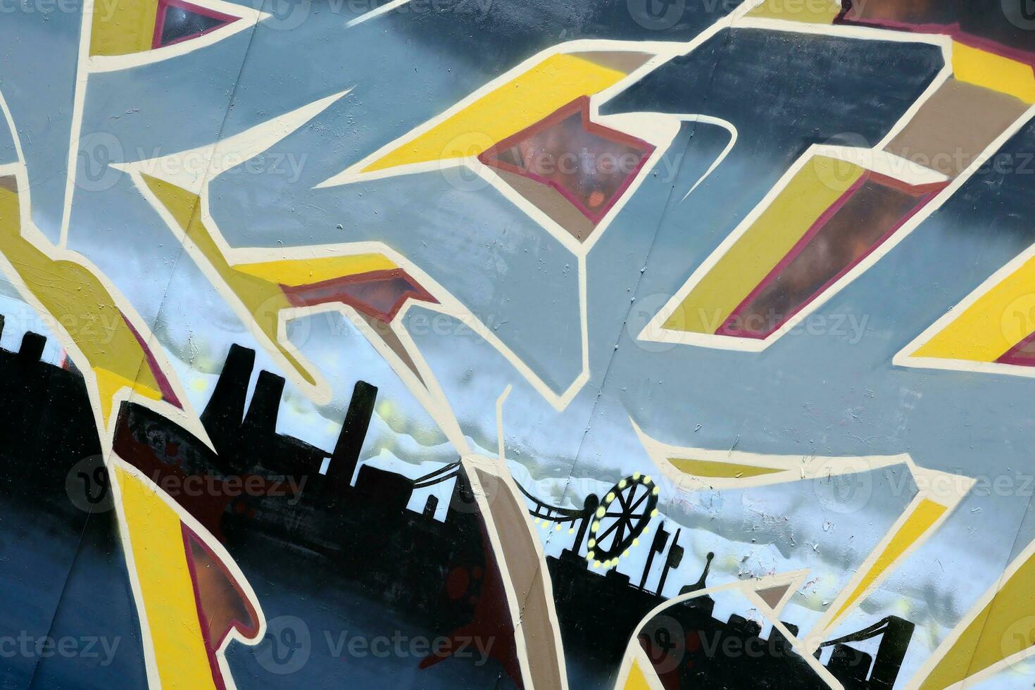Colorful background of graffiti painting artwork with bright aerosol strips on metal wall photo
