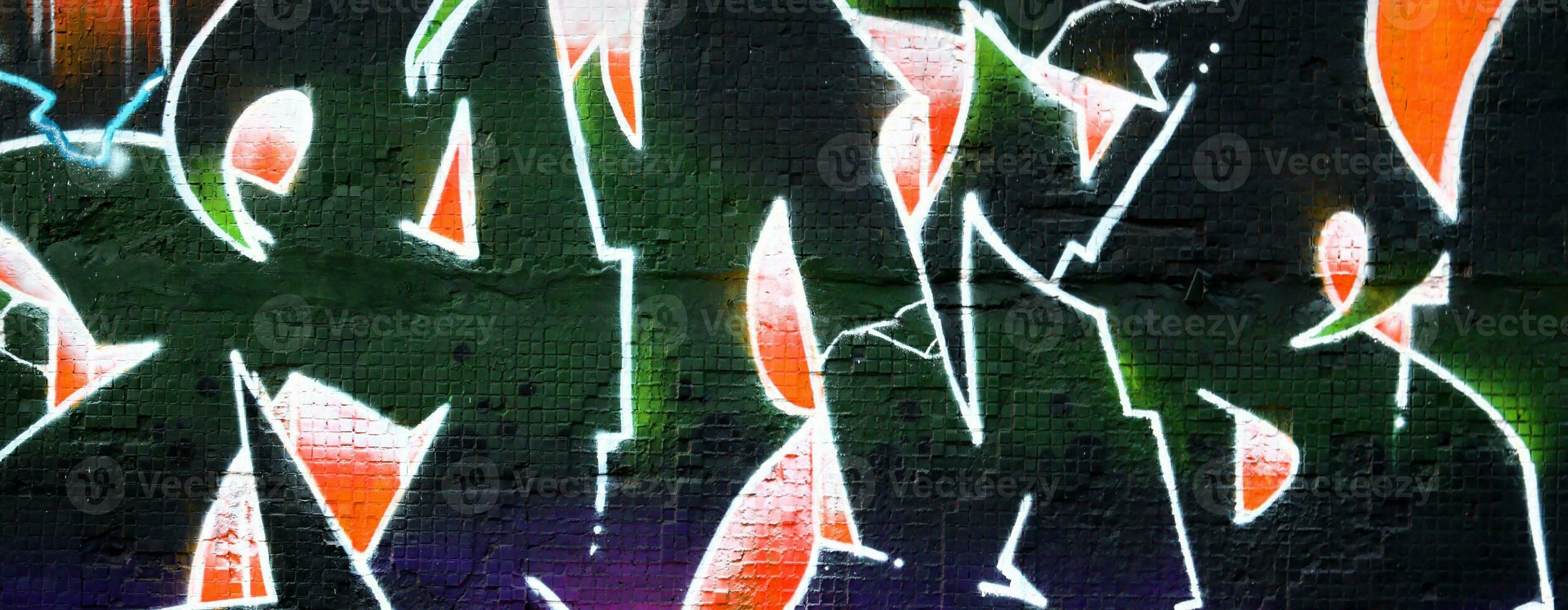 Colorful background of graffiti painting artwork with bright aerosol strips on metal wall photo