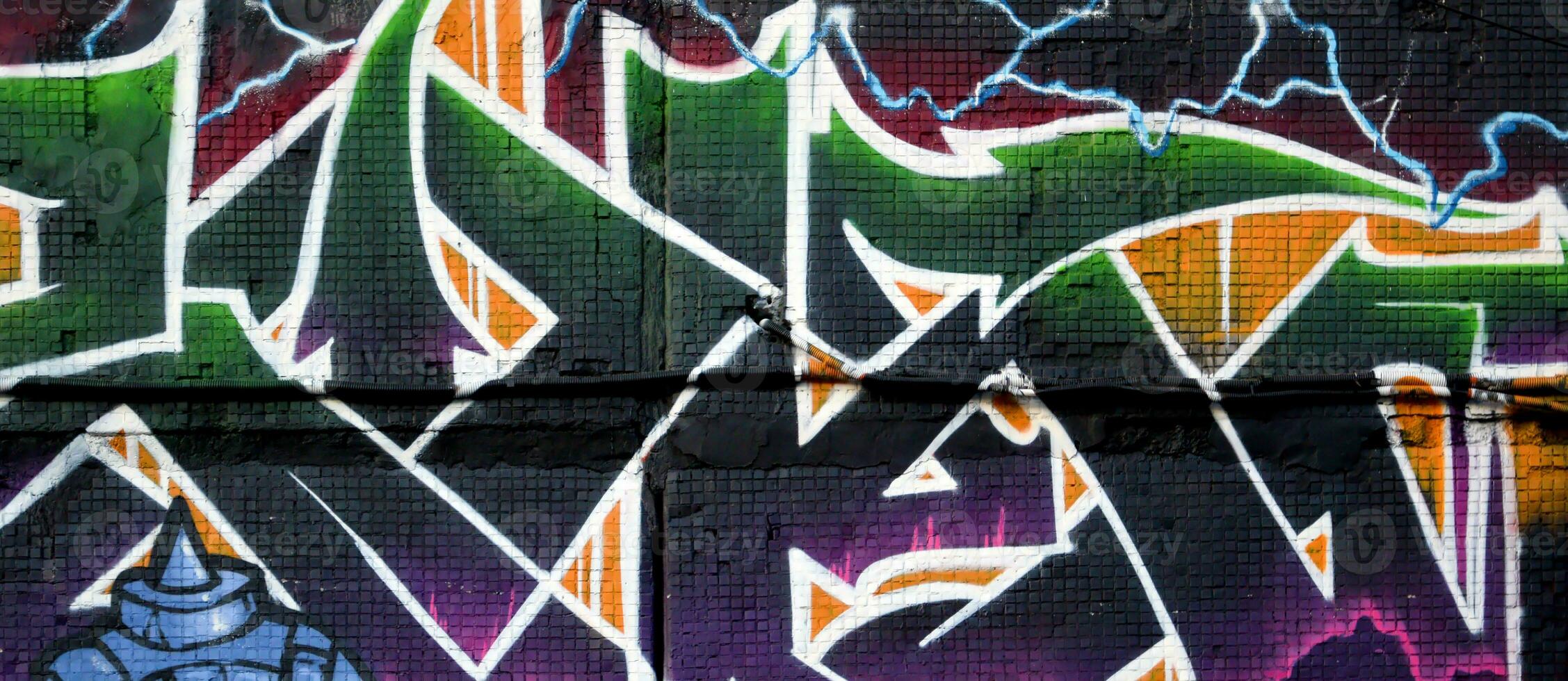 Colorful background of graffiti painting artwork with bright aerosol strips on metal wall photo