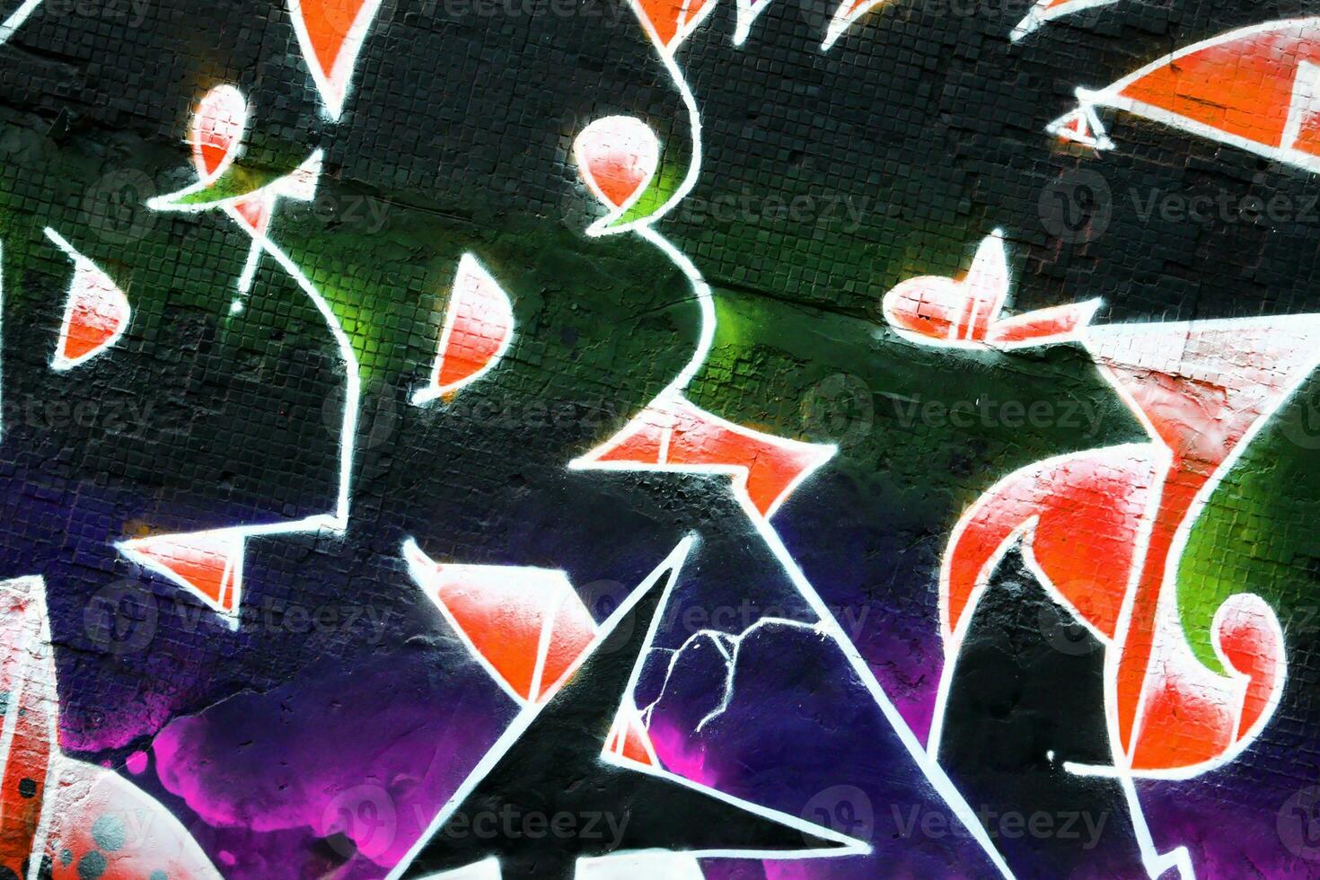 Colorful background of graffiti painting artwork with bright aerosol strips on metal wall photo