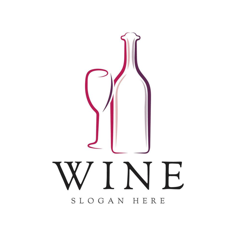 Wine bottle and glass logo vector