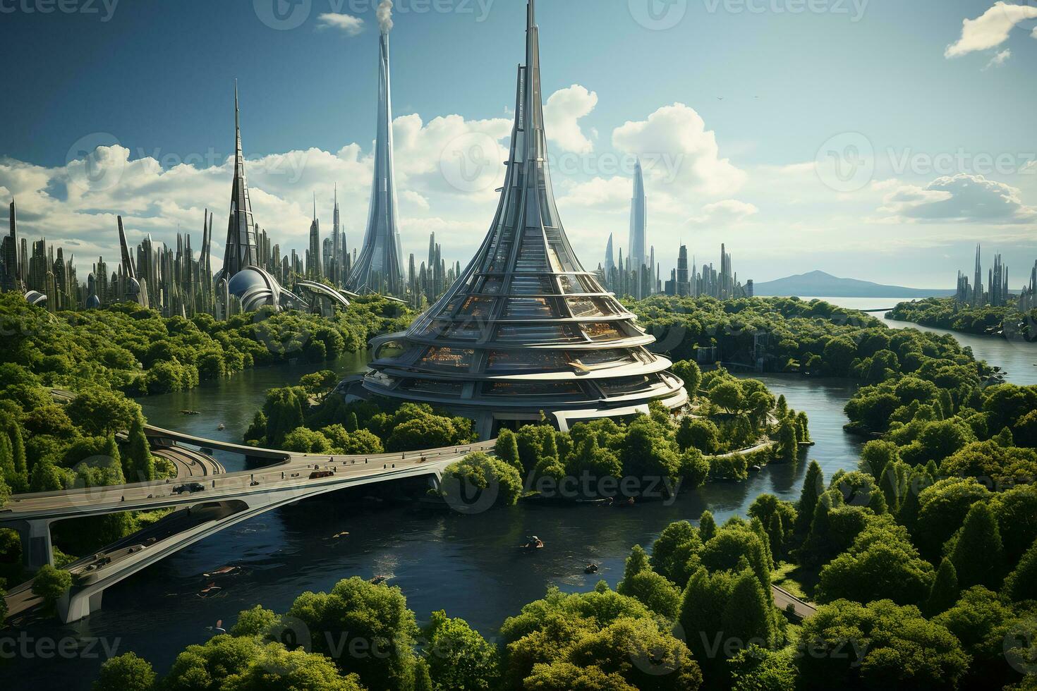 City level landmark, symbolizing the power of a sailboat, huge and towering, dynamic, car city, modern landscape design. AI generative photo