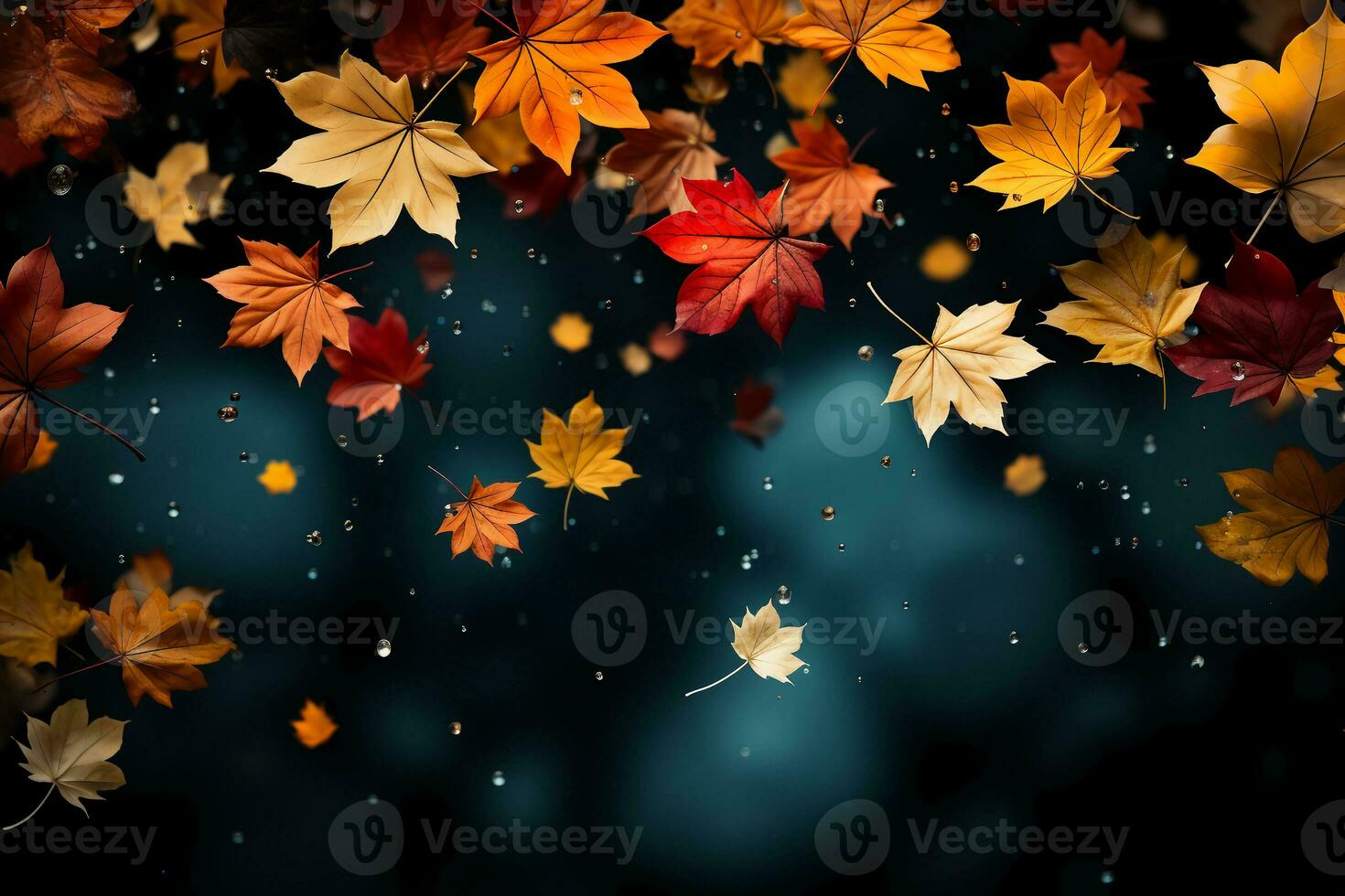 Falling leaves, black background. AI generative photo