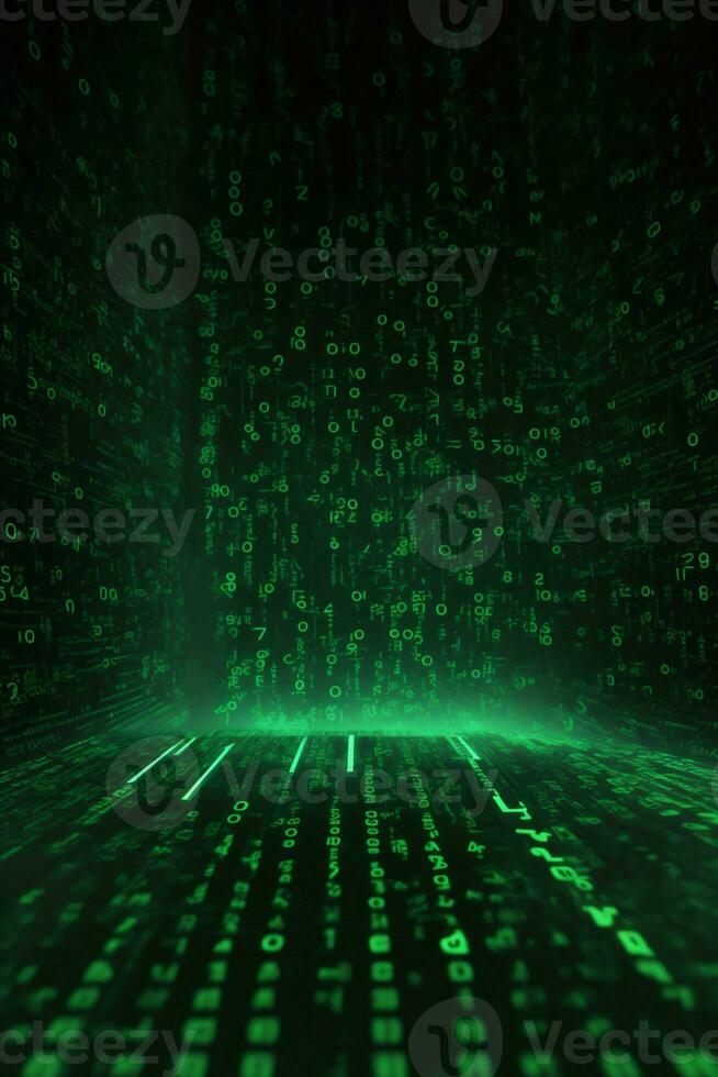 black and green binary background computer background with with graphic signs photo